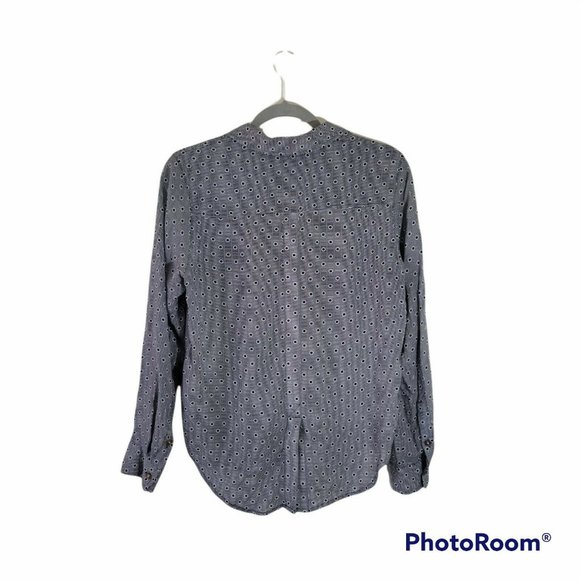 Women's Sz 4 Anthropologie  Maeve Navy Blue Polka Dot  Stripe Button Down Blouse - Picture 2 of 9